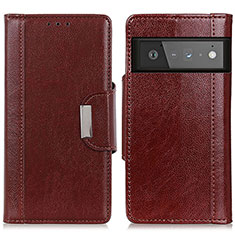 Leather Case Stands Flip Cover Holder M01L for Google Pixel 6 Pro 5G Brown