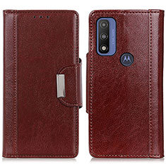 Leather Case Stands Flip Cover Holder M01L for Motorola Moto G Pure Brown