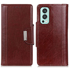 Leather Case Stands Flip Cover Holder M01L for OnePlus Nord 2 5G Brown