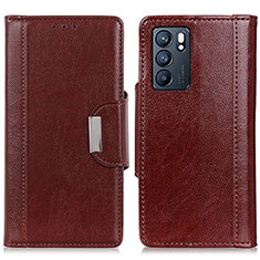 Leather Case Stands Flip Cover Holder M01L for Oppo Reno6 5G Brown