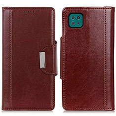 Leather Case Stands Flip Cover Holder M01L for Samsung Galaxy F42 5G Brown