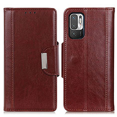 Leather Case Stands Flip Cover Holder M01L for Xiaomi Redmi Note 10 5G Brown