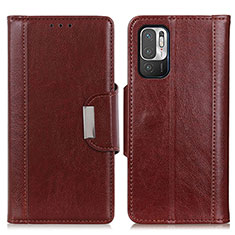 Leather Case Stands Flip Cover Holder M01L for Xiaomi Redmi Note 10T 5G Brown