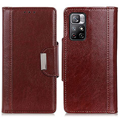 Leather Case Stands Flip Cover Holder M01L for Xiaomi Redmi Note 11 5G Brown