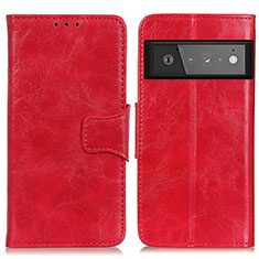 Leather Case Stands Flip Cover Holder M02L for Google Pixel 6 Pro 5G Red