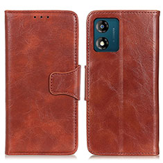 Leather Case Stands Flip Cover Holder M02L for Motorola Moto E13 Brown