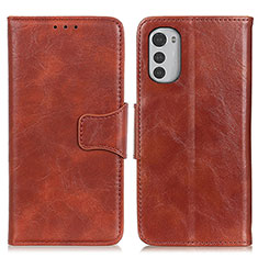 Leather Case Stands Flip Cover Holder M02L for Motorola Moto E32s Brown