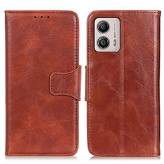 Leather Case Stands Flip Cover Holder M02L for Motorola Moto G53j 5G Brown