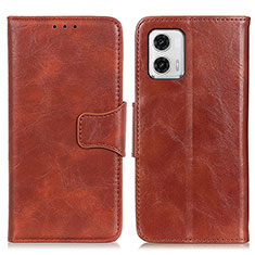 Leather Case Stands Flip Cover Holder M02L for Motorola Moto G73 5G Brown