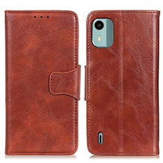 Leather Case Stands Flip Cover Holder M02L for Nokia C12 Brown