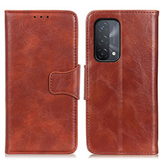 Leather Case Stands Flip Cover Holder M02L for Oppo A54 5G Brown