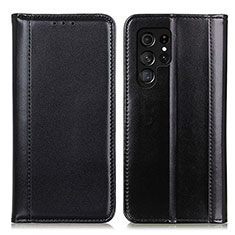 Leather Case Stands Flip Cover Holder M02L for Samsung Galaxy S21 Ultra 5G Black