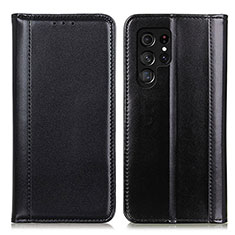 Leather Case Stands Flip Cover Holder M02L for Samsung Galaxy S23 Ultra 5G Black