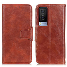 Leather Case Stands Flip Cover Holder M02L for Vivo V21e 5G Brown