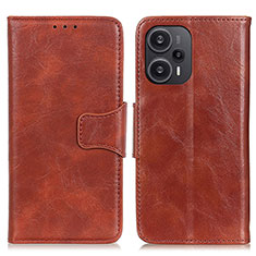 Leather Case Stands Flip Cover Holder M02L for Xiaomi Poco F5 5G Brown