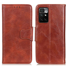 Leather Case Stands Flip Cover Holder M02L for Xiaomi Redmi 10 4G Brown