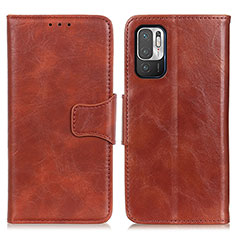 Leather Case Stands Flip Cover Holder M02L for Xiaomi Redmi Note 10 5G Brown