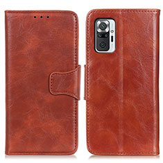 Leather Case Stands Flip Cover Holder M02L for Xiaomi Redmi Note 10 Pro 4G Brown