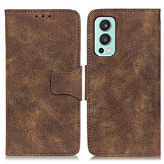 Leather Case Stands Flip Cover Holder M03L for OnePlus Nord 2 5G Brown