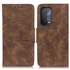 Leather Case Stands Flip Cover Holder M03L for Oppo A74 5G Brown
