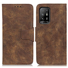 Leather Case Stands Flip Cover Holder M03L for Oppo A94 5G Brown