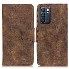 Leather Case Stands Flip Cover Holder M03L for Oppo Reno6 5G Brown