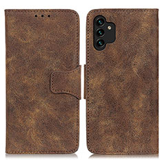 Leather Case Stands Flip Cover Holder M03L for Samsung Galaxy A13 5G Brown