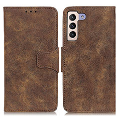 Leather Case Stands Flip Cover Holder M03L for Samsung Galaxy S21 5G Brown