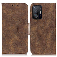 Leather Case Stands Flip Cover Holder M03L for Xiaomi Mi 11T 5G Brown
