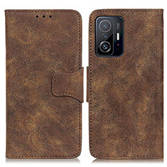 Leather Case Stands Flip Cover Holder M03L for Xiaomi Mi 11T Pro 5G Brown