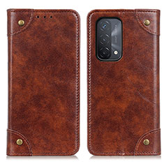 Leather Case Stands Flip Cover Holder M04L for Oppo A74 5G Brown