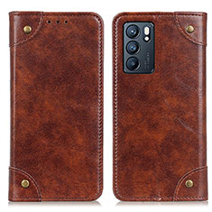 Leather Case Stands Flip Cover Holder M04L for Oppo Reno6 5G Brown