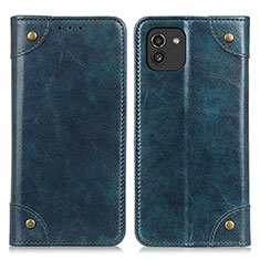 Leather Case Stands Flip Cover Holder M04L for Samsung Galaxy A03 Blue