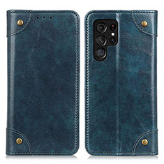 Leather Case Stands Flip Cover Holder M04L for Samsung Galaxy S22 Ultra 5G Blue