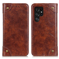 Leather Case Stands Flip Cover Holder M04L for Samsung Galaxy S22 Ultra 5G Brown