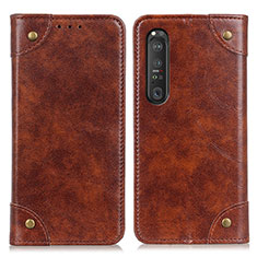 Leather Case Stands Flip Cover Holder M04L for Sony Xperia 1 III Brown