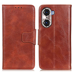 Leather Case Stands Flip Cover Holder M05L for Huawei Honor 60 5G Brown