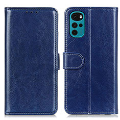 Leather Case Stands Flip Cover Holder M05L for Motorola Moto G22 Blue