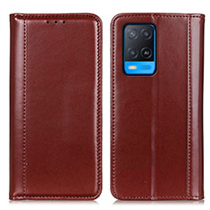 Leather Case Stands Flip Cover Holder M05L for Oppo A54 4G Brown