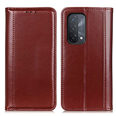 Leather Case Stands Flip Cover Holder M05L for Oppo A74 5G Brown