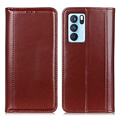 Leather Case Stands Flip Cover Holder M05L for Oppo Reno6 Pro 5G India Brown