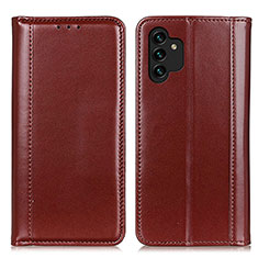 Leather Case Stands Flip Cover Holder M05L for Samsung Galaxy A13 4G Brown