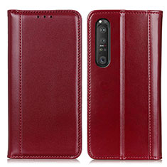 Leather Case Stands Flip Cover Holder M05L for Sony Xperia 1 III Red