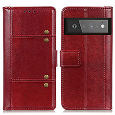 Leather Case Stands Flip Cover Holder M06L for Google Pixel 6 Pro 5G Red