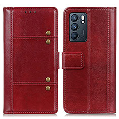 Leather Case Stands Flip Cover Holder M06L for Oppo Reno6 5G Red