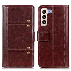 Leather Case Stands Flip Cover Holder M06L for Samsung Galaxy S24 Plus 5G Brown