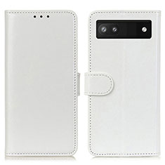 Leather Case Stands Flip Cover Holder M07L for Google Pixel 6a 5G White