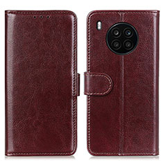 Leather Case Stands Flip Cover Holder M07L for Huawei Nova 8i Brown