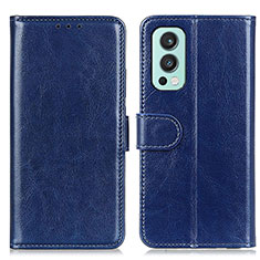 Leather Case Stands Flip Cover Holder M07L for OnePlus Nord 2 5G Blue