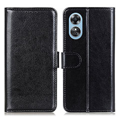 Leather Case Stands Flip Cover Holder M07L for Oppo A17 Black